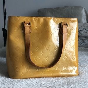 Authentic LOUIS VUITTON Houston Beige Vernis Tote Bag Purse